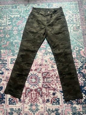 CAbi Women's Straight Leg Cargo Pants in Olive Camo
